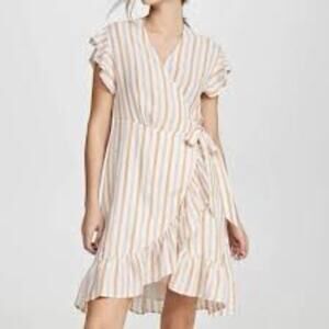 RAILS WOMENS LINEN BLEND AMBER STRIPED MINI DRESS SIZE MEDIUM YELLOW WHITE